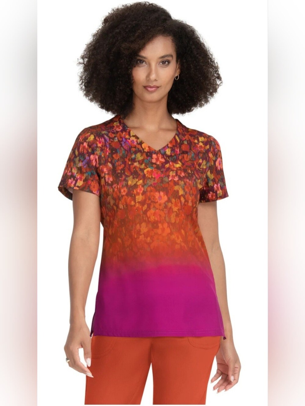 Women's Short Sleeve Ombre Floral Tee in Orange & Pink
